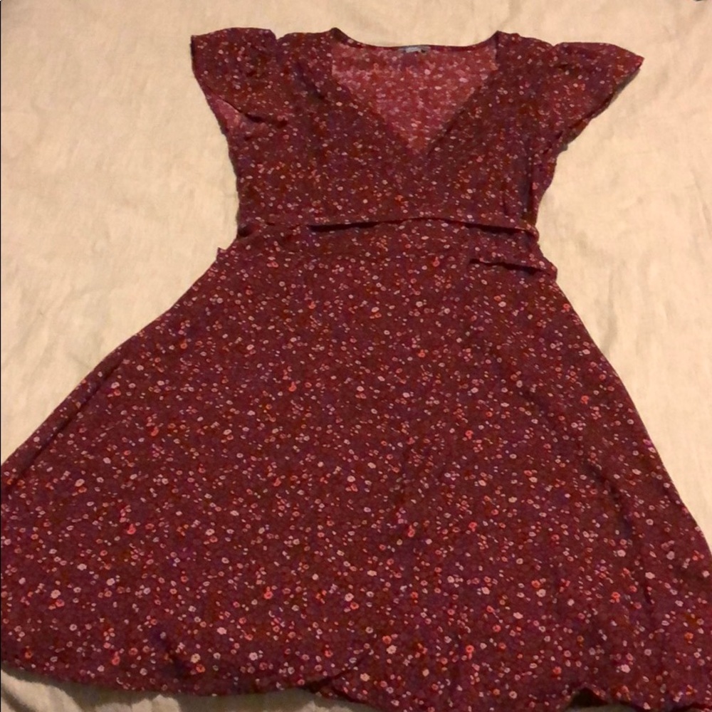 Maroon floral wrap dress